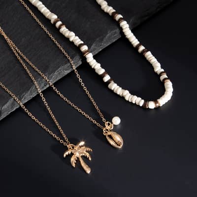 Fashion Handmade Wood Coconut Beaded Choker Jewelry With Gold Plated Seashell Tree Pendant Necklace Summer Holiday detail 4