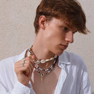 Bohemia 5pcs Set Wooden Coconut Beaded Statement Necklace Fashion Seashell Shark Tooth Pendant Sealife Necklace Men detail 5