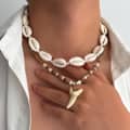Trendy Hand Woven Ocean Puka Shell Choker Fashion Coconut Wood Beaded Fake Shark Tooth Charm Necklace 2