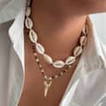 Trendy Hand Woven Ocean Puka Shell Choker Fashion Coconut Wood Beaded Fake Shark Tooth Charm Necklace 5
