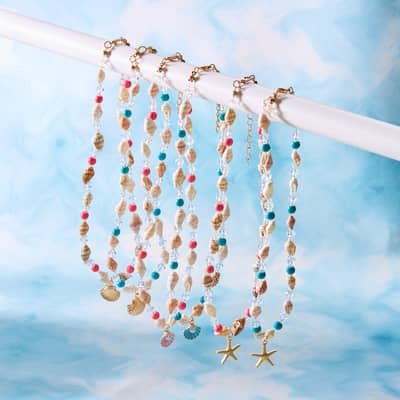 Summer Beach Sealife Ocean Series Cowrie Pearl Seashell Conch Beaded Necklace and Bracelet Set detail 1