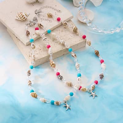 Summer Beach Sealife Ocean Series Cowrie Pearl Seashell Conch Beaded Necklace and Bracelet Set detail 3