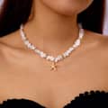 Summer Natural Stone Rose Quartz Agate Pearl Beaded Choker Kawaii Fashion Sweet Gold Ocean Sealife Starfish Pendant Necklace Set 3