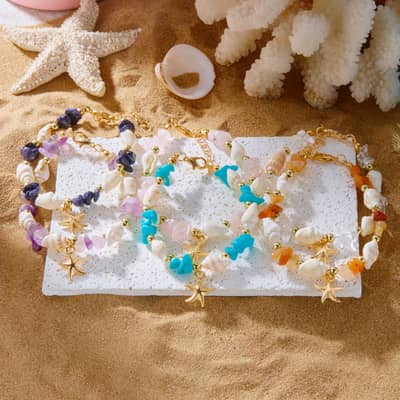 Natural Amethyst Rose Quartz Cowrie Beaded Choker Sweet Conch Shell With Gold Starfish Charm Bracelet Anklet detail 4