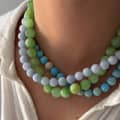 Natural Stone Bead Necklace 8-10mm Round, PVD Stainless Steel 2