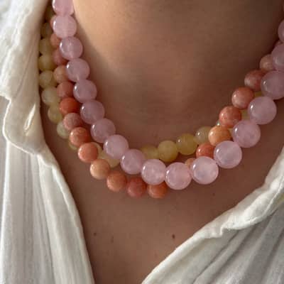 Natural Stone Bead Necklace 8-10mm Round, PVD Stainless Steel detail 3