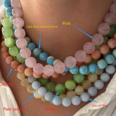 Natural Stone Bead Necklace 8-10mm Round, PVD Stainless Steel detail 4
