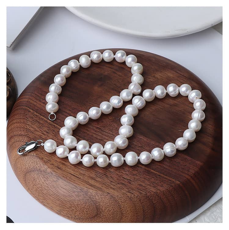 8mm Natural Freshwater Pearl Handmade Beaded Necklace, Elegant - main