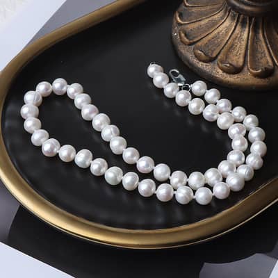 8mm Natural Freshwater Pearl Handmade Beaded Necklace, Elegant detail 5