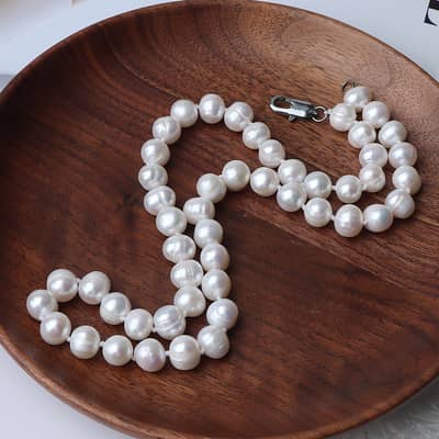 8mm Natural Freshwater Pearl Handmade Beaded Necklace, Elegant detail 6
