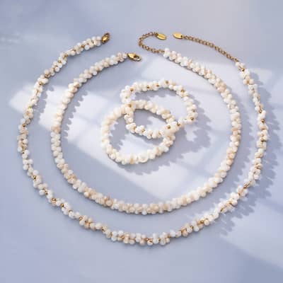 French Natural Shell Beaded Necklace Bracelet Set Waterproof Stainless Steel Summer Jewelry detail 1