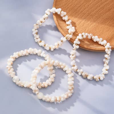 French Natural Shell Beaded Necklace Bracelet Set Waterproof Stainless Steel Summer Jewelry detail 5