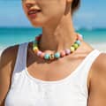 Round Geometric Acrylic Beaded Necklace, Bohemian Detachable Heart Pendant 4