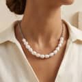 Natural Freshwater Pearl Necklace, Stainless Steel 18K Gold Waterproof Chain 2