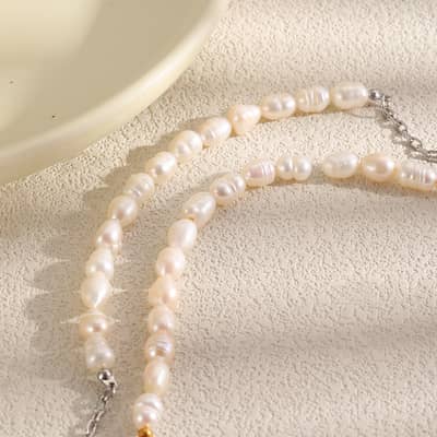 Natural Freshwater Pearl Necklace, Stainless Steel 18K Gold Waterproof Chain detail 4