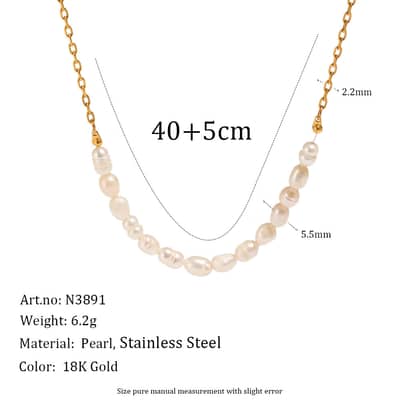 Natural Freshwater Pearl Necklace, Stainless Steel 18K Gold Waterproof Chain detail 6