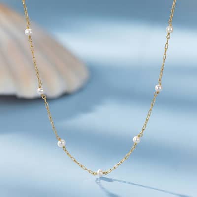 Adjustable Station Necklace with Natural Freshwater Pearl, 925 Sterling Silver, 3.5-4mm detail 3