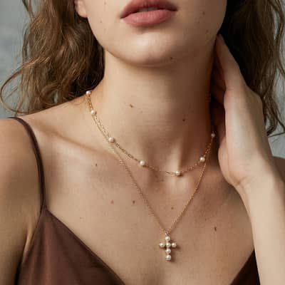 Adjustable Station Necklace with Natural Freshwater Pearl, 925 Sterling Silver, 3.5-4mm detail 4