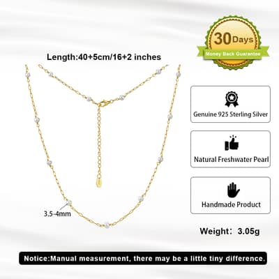 Adjustable Station Necklace with Natural Freshwater Pearl, 925 Sterling Silver, 3.5-4mm detail 5
