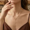 Multi-layer Cross Lariat Necklace with Cultured Freshwater Pearl, 925 Sterling Silver 1