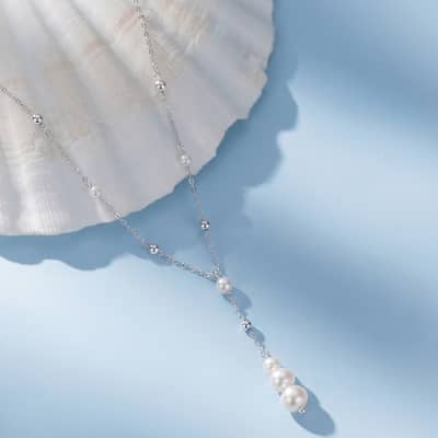 Dainty Adjustable Y Drop Lariat Necklace with Natural Freshwater Pearl, 925 Sterling Silver detail 3