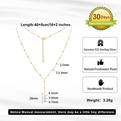 Dainty Adjustable Y Drop Lariat Necklace with Natural Freshwater Pearl, 925 Sterling Silver detail 5