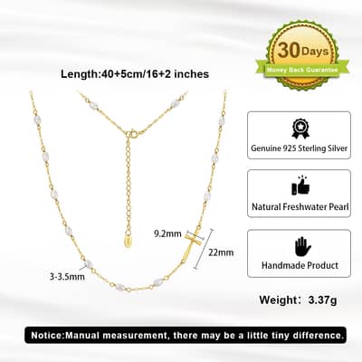 Dainty Cross Pendant Necklace with Cultured Freshwater Pearl, 925 Sterling Silver detail 5
