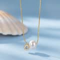 Bamboo Chain Necklace with Natural Freshwater Pearl & Cubic Zirconia Pendant, 925 Sterling Silver 1
