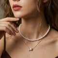 Bamboo Chain Necklace with Natural Freshwater Pearl & Cubic Zirconia Pendant, 925 Sterling Silver 4
