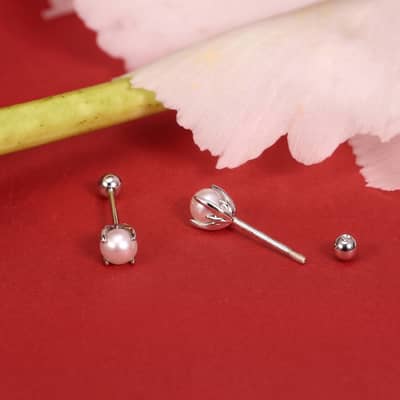 925 Sterling Silver Screw-Back Natural Freshwater Pearl Small Dainty Stud Earrings detail 4
