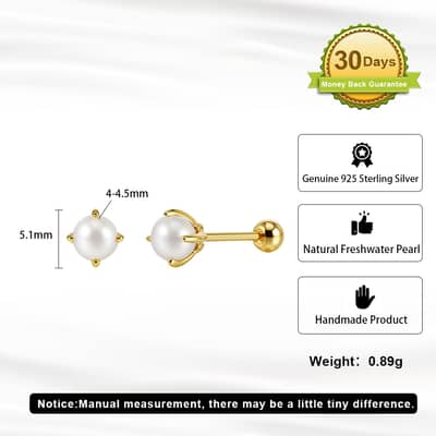 925 Sterling Silver Screw-Back Natural Freshwater Pearl Small Dainty Stud Earrings detail 5