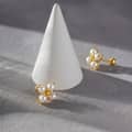 925 Sterling Silver Gold Plated Four-Leaf Clover Natural Freshwater Pearl Screw Back Stud Earrings 2