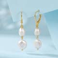 925 Sterling Silver Gold Plated Double Baroque Freshwater Pearl Drop Dangle Earrings 1