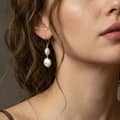 925 Sterling Silver Gold Plated Double Baroque Freshwater Pearl Drop Dangle Earrings 2