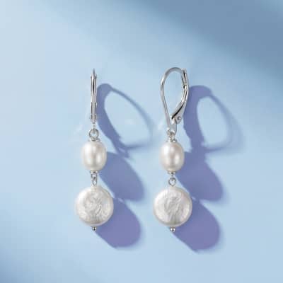 925 Sterling Silver Gold Plated Double Baroque Freshwater Pearl Drop Dangle Earrings detail 4