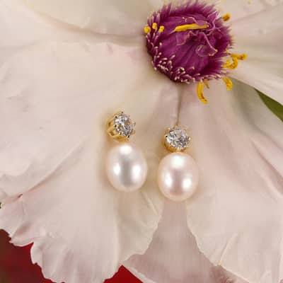 925 Sterling Silver Gold Plated Freshwater Pearl Drop Earrings with CZ Accent detail 5