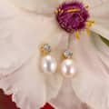 925 Sterling Silver Gold Plated Freshwater Pearl Drop Earrings with CZ Accent 5