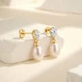 925 Sterling Silver Pear Cut Cubic Zirconia Natural Freshwater Pearl Drop Dangle Earrings 1