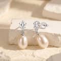 925 Sterling Silver Pear Cut Cubic Zirconia Natural Freshwater Pearl Drop Dangle Earrings 2