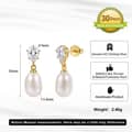 925 Sterling Silver Pear Cut Cubic Zirconia Natural Freshwater Pearl Drop Dangle Earrings 4