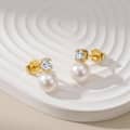 925 Sterling Silver Natural Freshwater Pearl Cubic Zirconia Stud Earrings 1