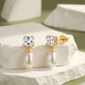 925 Sterling Silver Gold Plated Cushion Cut Cubic Zirconia Natural Freshwater Pearl Drop Earrings 1