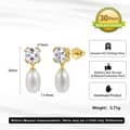 925 Sterling Silver Gold Plated Cushion Cut Cubic Zirconia Natural Freshwater Pearl Drop Earrings 4