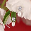 925 Sterling Silver Gold Plated Cushion Cut Cubic Zirconia Natural Freshwater Pearl Drop Earrings 5