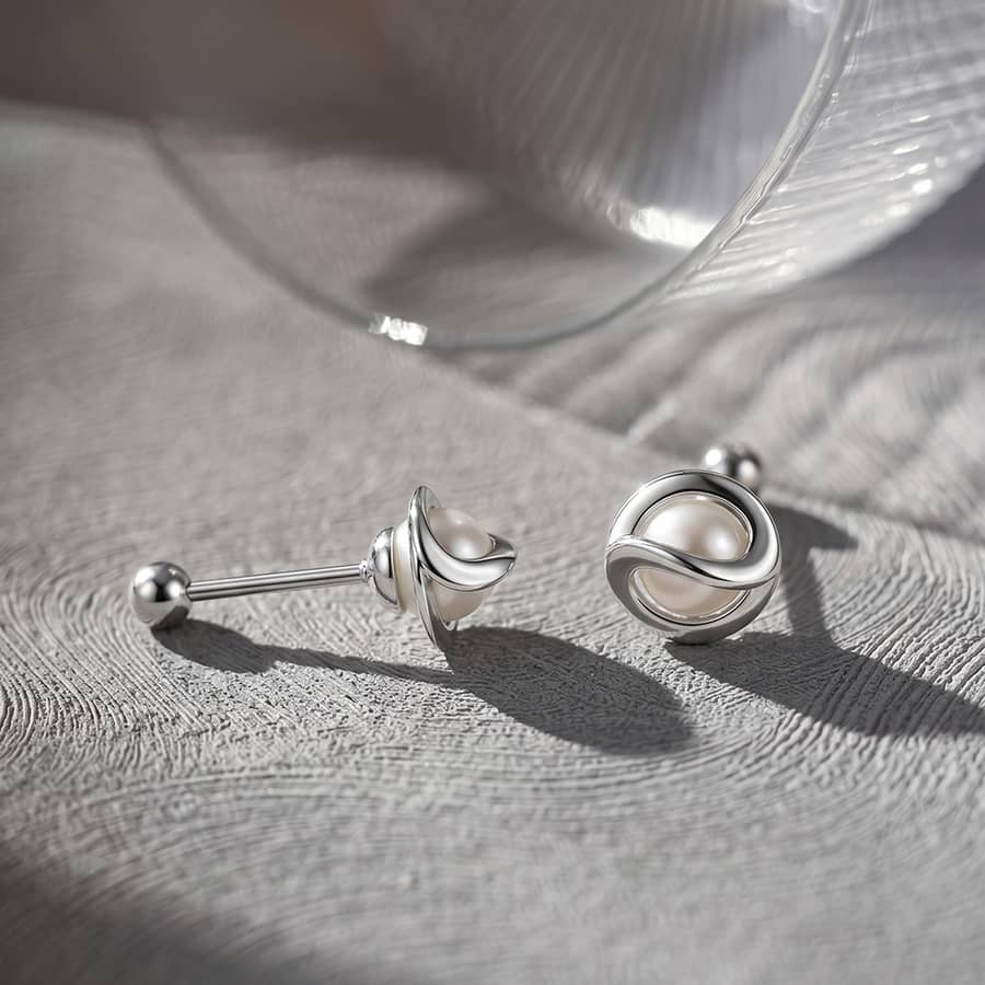 925 Sterling Silver 14K Gold Plated 5.5-6mm Natural Freshwater Pearl Screw Back Stud Earrings - main