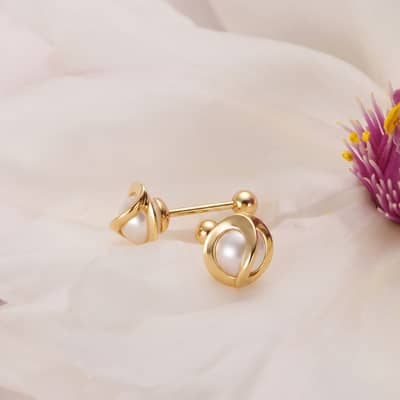 925 Sterling Silver 14K Gold Plated 5.5-6mm Natural Freshwater Pearl Screw Back Stud Earrings detail 5