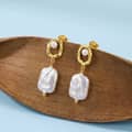 Natural Freshwater Pearl Rectangle Baroque Drop Earrings 925 Silver 1