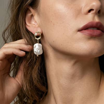 Natural Freshwater Pearl Rectangle Baroque Drop Earrings 925 Silver detail 2