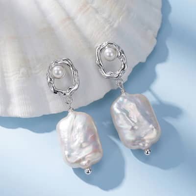 Natural Freshwater Pearl Rectangle Baroque Drop Earrings 925 Silver detail 3