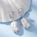 Natural Freshwater Pearl Rectangle Baroque Drop Earrings 925 Silver 3